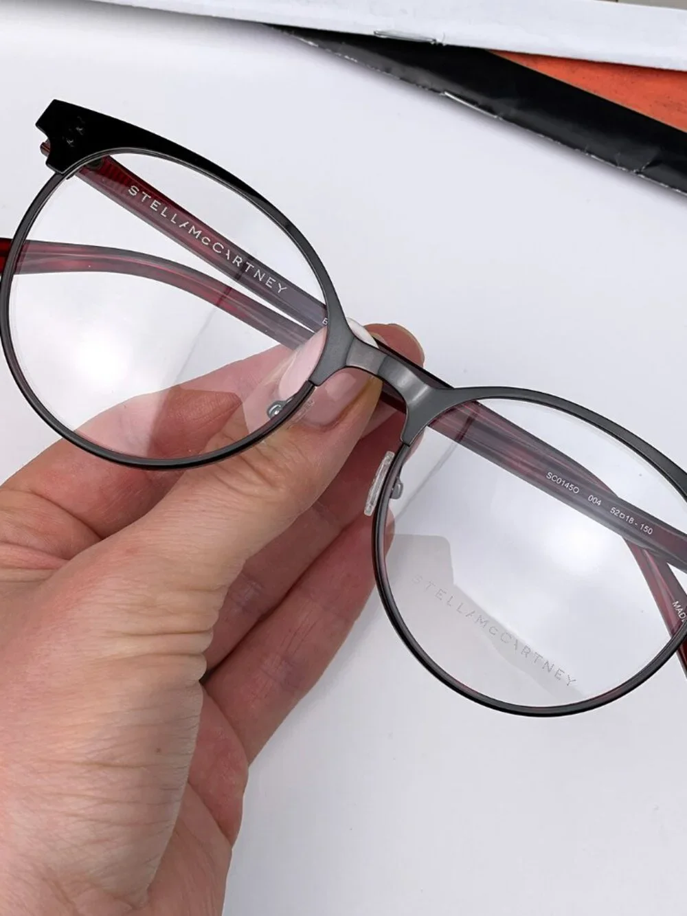 STELLA MCCARTNEY SC0145O 004 RUTHENIUM HAVANA BURGUNDY OVAL EYEGLASSES